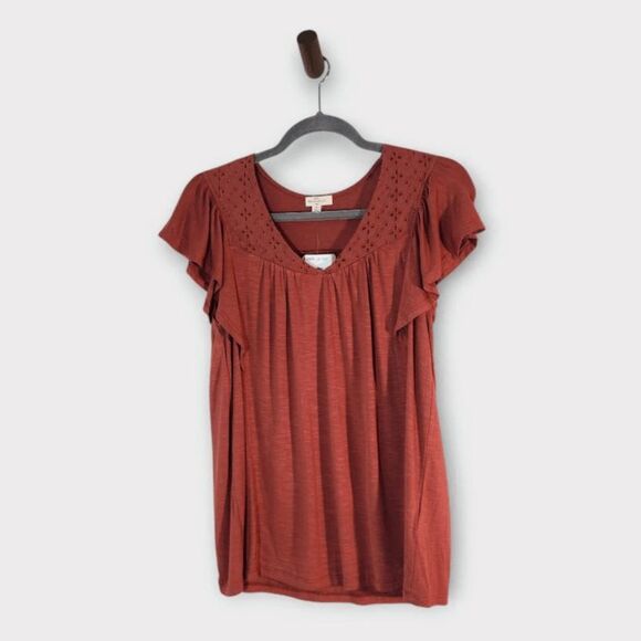 Mason & Belle Burnt Sienna Eyelet Lace Cottagecore Top NWT Size Small - Picture 1 of 10